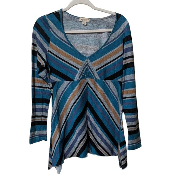 One World Melia Embellished beaded Striped Asymmetrical tunic top M - Picture 7 of 7